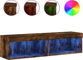 vidaXL Comode TV cu lumini LED, 2 buc., stejar fumuriu, 60x30x30 cm