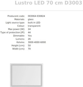 Oglinda baie cu iluminat LED IP44 Mirror LED 50x70cm