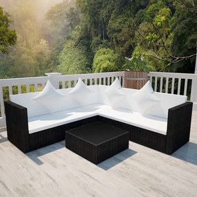 42895 vidaXL Set mobilier de grădină cu perne, 4 piese, negru, poliratan