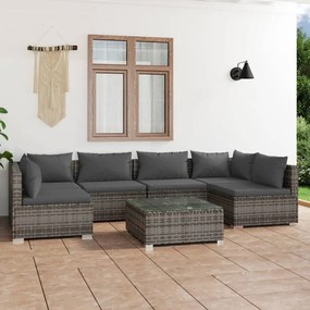 3101885 vidaXL Set mobilier de grădină cu perne, 7 piese, gri, poliratan