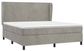 Pat box spring cu saltea, gri deschis, 180x200 cm, catifea Gri deschis, 180 x 200 cm, Design simplu