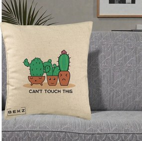 Perna Decorativa Cactus Funny Can't Touch This, 40x40 cm, Bej, Husa Detasabila, Perna Inclusa, BEKZ®