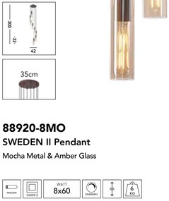 Lustra moderna cu 8 pendule Sweden II moca, chihlimbar