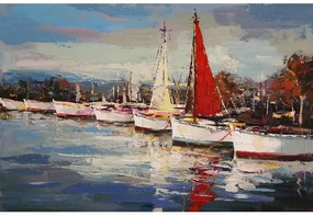 Tablou pictat manual Boats in Harbor 90 x 120 cm
