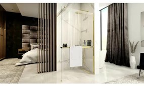 Paravan de dus tip Walk-in Rea Aero N 110x195 cm si etajera cu suport auriu