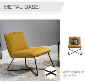 HOMCOM Fotoliu mic modern Scaun capitonat Stil nordic, Structura de metal si Sezut mare, Galben, 63 x 75 x 70cm