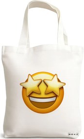 Sacosa de Panza pentru Cumparaturi, Geanta Tote, model Wow Emoji, 38x34.5 cm, Alba, BEKZ®
