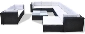 41876 vidaXL Set mobilier de grădină cu perne, 10 piese, negru, poliratan