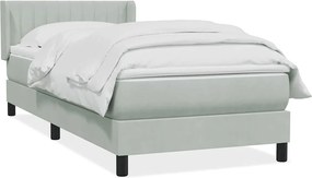 vidaXL Pat box spring cu saltea, gri deschis, 90x210 cm, catifea