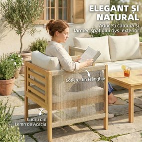 Outsunny Set de Grădină 4 Piese, Lemn de Salcâm, Conversație Terasă cu Perne Bej | Aosom Romania