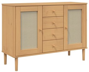 358025 vidaXL Servantă SENJA, aspect ratan maro, 112x40x80 cm, lemn masiv pin