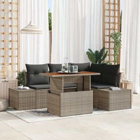 vidaXL Set de grădină cu 5 piese și perne gri din rattan poliesteric Acacia
