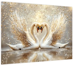 Tablou pe sticlă - Lebede Aurii (70x50 cm)