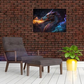 Tablou pe sticlă - Dragon scuipând flăcări (70x50 cm)
