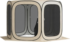 Outsunny cort pop-up pentru camping, portabil, protecție UPF50+, laterale cu plasă, sârmă de oțel, Khaki | Aosom Romania