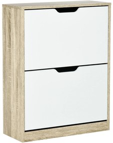 HOMCOM Dulap pantofi cu 2 Sertare Rabatabile, 8 Perechi, cu un Dispozitiv Anti-Răsturnare, Design Compact, 62,5x26x81 cm, Natural | Aosom Romania