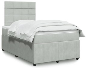 vidaXL Pat continental cu saltea, gri deschis, 120x200 cm, catifea