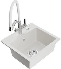 Mexen Milo chiuvetă de granit cu 1 compartiment și baterie de bucătărie Duo, Albă - 6505-20-671701-02