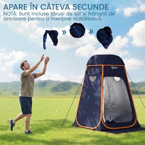 Outsunny Cort de Duș Pop-Up Impermeabil cu Acoperiș Detașabil, din Poliester 190T și Oțel, 152x152x200 cm, Albastru Închis | Aosom Romania