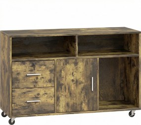 HOMCOM Dulap pentru Imprimantă pe Roți cu 2 Sertare, Încuietoare cu Cheie, 3 Rafturi și Dulap, pentru Documente de Birou și Studiu, 100x35x65 cm, Maro Rustic | Aosom Romania