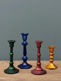Set 4 suporturi de lumanari, din sticla, aspect vintage, Naos
