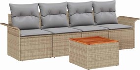 vidaXL Set de canapele pentru grădină cu pernă 5 pcs Bej poliratan