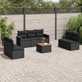 3258282 vidaXL Set mobilier de grădină cu perne, 8 piese, negru, poliratan