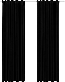 vidaXL Perdele opace aspect pânză, cârlige, 2 buc., negru, 140x225 cm