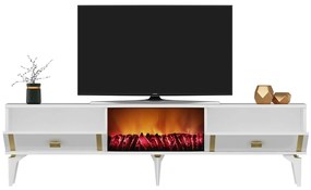 Masă TV/Dulap cu șemineu Tobuvu 2 (alb + auriu) . 1095521