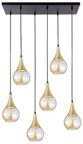 Lustră pe cablu LACRIMA HONEY 6xE27/60W/230V negru/auriu/bej fumuriu