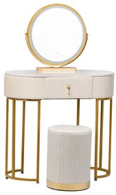 RESIGILAT-Set Bohemia, Masă de toaletă pentru machiaj cu oglindă iluminată LED, control touch, sertar, taburet, Bej, 80x40x75 cm