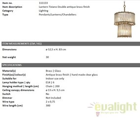 Lustra design LUX cu sticla modelata manual Tiziano, alama antic 111133 HZ