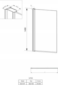 Alpinia Paravan de cada drept, batant, sticla 6mm KGA_072P