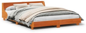 850733 vidaXL Cadru de pat cu tăblie, maro ceruit, 120x200 cm, lemn masiv pin