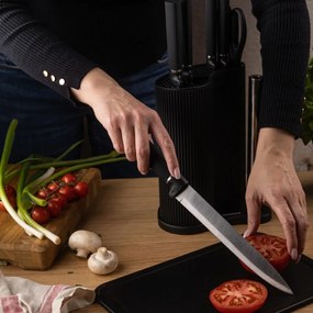 Set cuțite Klausberg KB 7977, 8 piese, Oțel inoxidabil, Suport, Suport hârtie de bucătărie, Negru