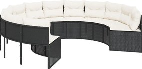 vidaXL Canapea de grădină cu perne, rotundă, negru, poliratan