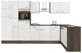 Dulap de bucătărie de colț Yorki 370, corp din stejar Yorki, cu față alb satinat