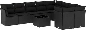 vidaXL Set canapele de grădină cu perne, 10 piese, negru, poliratan