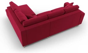 Colțar roșu extensibil, cu spațiu de depozitare cu tapițerie din catifea (cu colț pe partea dreaptă-în formă de ”L”) Kyoto – Cosmopolitan Design