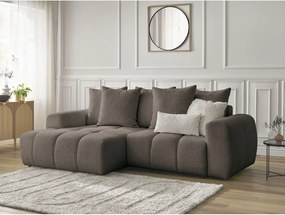 Colțar maro extensibil/cu spațiu de depozitare cu tapițerie din țesătură bouclé (cu colț pe partea stângă/cu șezlong) Roxelane – Bobochic Paris