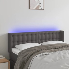 3123330 vidaXL Tăblie de pat cu LED, gri, 147x16x78/88 cm, piele ecologică