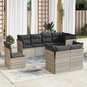 vidaXL Set mobilier de grădină cu perne, 8 piese gri deschis poliratan