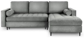 Colțar extensibil din catifea cu șezlong dreapta Milo Casa Santo, gri deschis