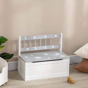 ZONEKIZ Cufar jucarii moderna 2 in 1, scaun pentru copii lada depozitare jucarii, MDF si lemn de pin, 60x30x50 cm, alb si gri | Aosom Romania