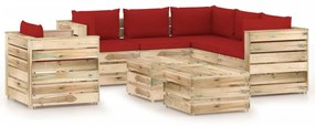 Set mobilier de gradina cu perne, 8 piese, lemn verde tratat rosu si maro, 8