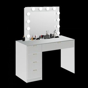 SEN22 - Set Masa toaleta cu riflaje, 120 cm, cosmetica, masuta machiaj, oglinda cu LED, cu sau fara scaun - Alb sau Negru