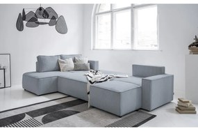 Colțar gri deschis extensibil cu tapițerie din catifea reiată (cu colț pe partea stângă /în formă de "U") Brave Dave – Miuform