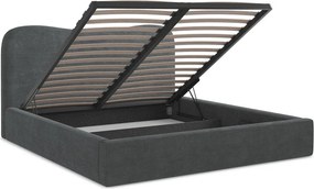 Pat matrimonial gri închis tapițat cu spațiu de depozitare cu somieră 140x200 cm Kahai – Makamii