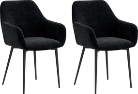 HOMCOM Set 2 Scaune Tapițate în Stil Nordic cu Brațe și Picioare din Oțel pentru Sufragerie, 54x57x80 cm, Negru | Aosom Romania