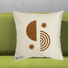 Perna Decorativa Boho Sun si Spirala, 40x40 cm, Ecru, Husa Detasabila, Perna Inclusa, BEKZ®
